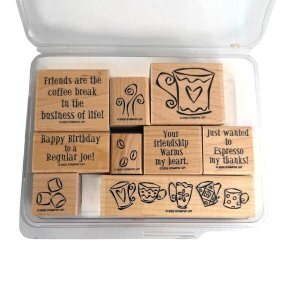 Stampin’ up Other - Stampin’ Up wooden stamp set coffee themed 9 stamps